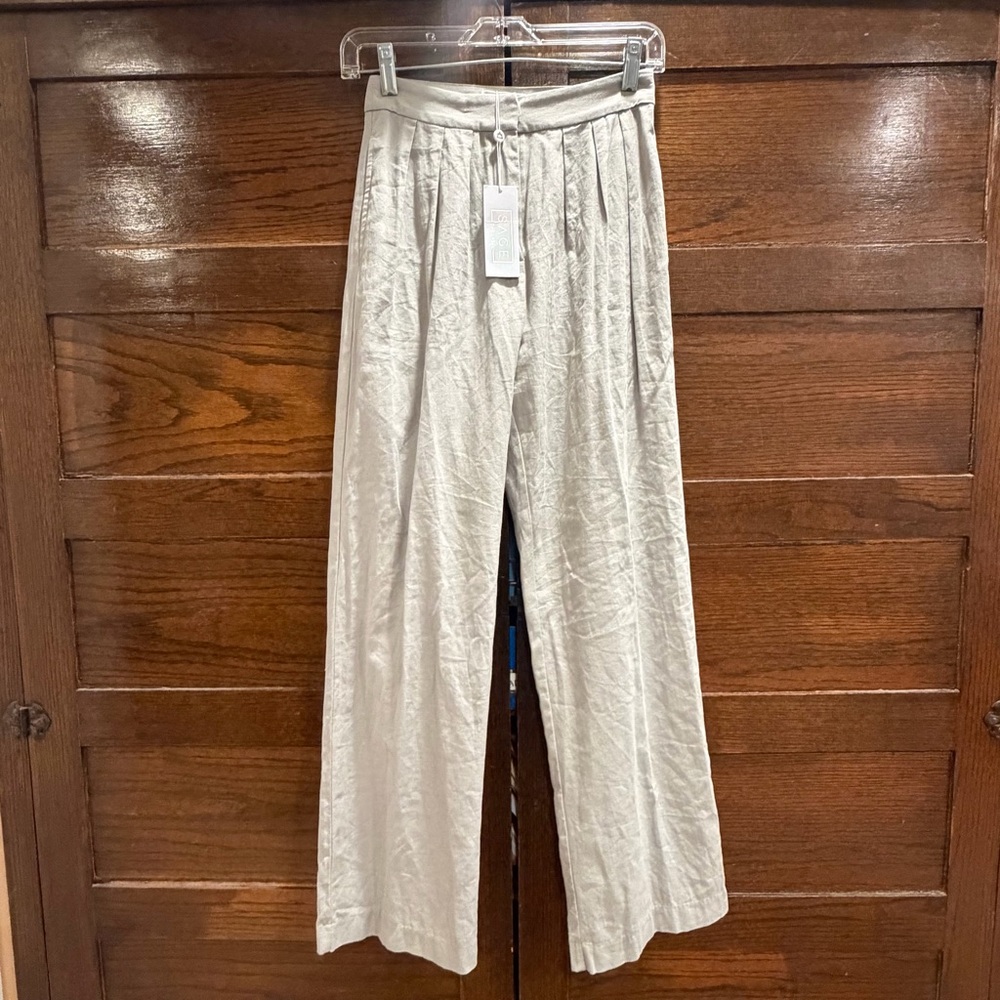 NWT Sage XS Josie pleated wide leg Trousers slacks slate Gray pants 100% cotton
